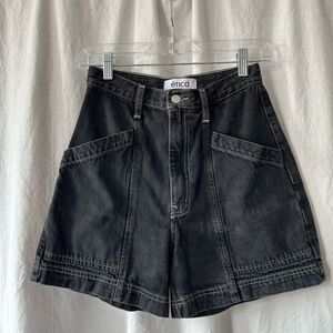 Etica High Waist Black Denim Shorts